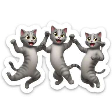 6 happy cats dancing together sticker