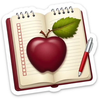 HAZ UN planificador de lista de objetivos en color vinotinto/rojo carmesí brillante, con hojas de cuaderno blancas (no agregues frutas ni nada de eso) https://imgproxy.attic.sh/insecure/f:png/plain/https://attic.sh/z0hvfdddapmiax935oa389bq0wzk  sticker