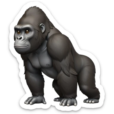cinematic-gorilla-realistic-full-body-on all fours-emoji,-exuding-strength,-thick-dark-fur-in-the-light,-head-tilted-dramatically,-deep-dark-eyes-filled-with-intense-intelligence,-simplified-yet-realistic-focused-features,-highly-detailed,-glowing-with-an-almost-sarcastic-glow sticker