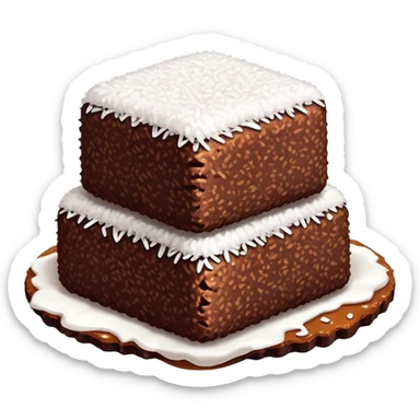 cinematic-realistic-lamingtons-dessert-emoji,-depicted-as-soft-sponge-squares-coated-in-chocolate-on all 4 sides with coconut sprinkled on all side-rendered-with-mouth‚watering-detail-and-vibrant-lighting sticker