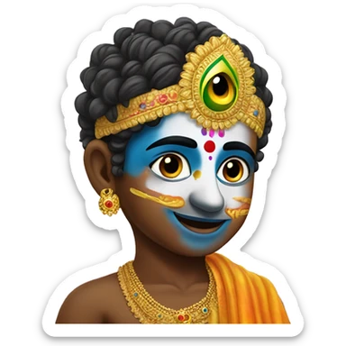 Krishna in holi with gulal on his face and mor pank on his head sticker