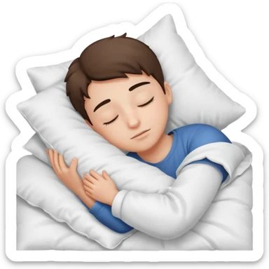 Un garçon qui dort avec oreiller, blanc et couette blanche sticker