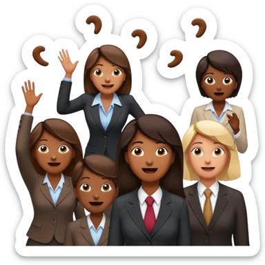 Poop flying everywhere executives trying to catch it as another women worker laugh looking on l sticker