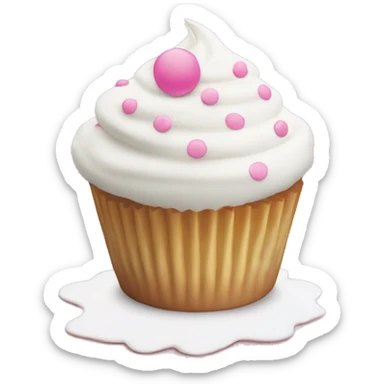 white frosted cupcake with pink polka dot cup liner sticker