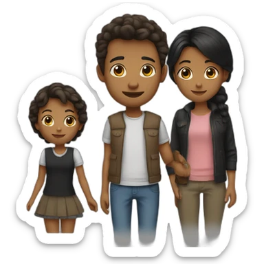 Little girl whit hair brown end father whit shot hair brown and a mother whit short hair black sticker