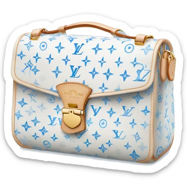 White Designer Louis Vuitton bag with baby blue monogram  sticker
