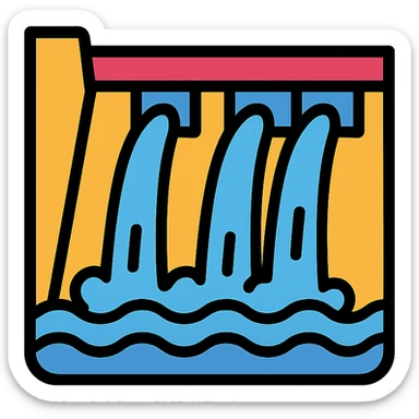 dam with water flowing icon in lineal color with black outlines sticker