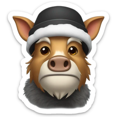 Full face doomer boar with stubble in a black winter hat sticker