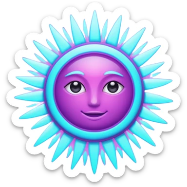 sun, neon rays, bright holographic purple and cyan collor sticker