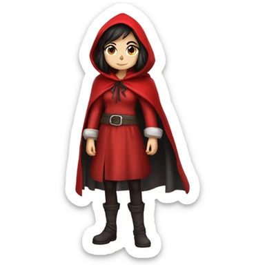 Little Red Riding Hood looks straight with black hair full body pose red cloak non-chibi sticker