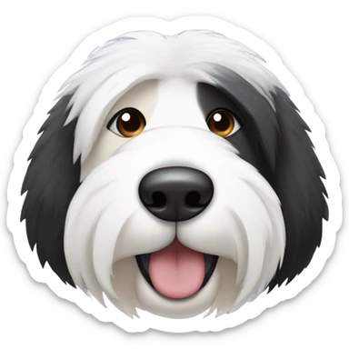 Half white half black old English sheepdog face where left half is white. EYE SECTION OF FACE SHOULD BE HALF AND HALF DOWN THE MIDDLE sticker