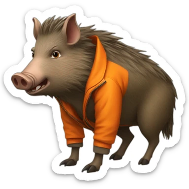 ANGRY wild boar with orange jacket sticker