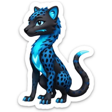 Obsidian-black fur body with neon-glowing-blue ring-markings Grem2-Gremz-Cheetah-Sergal-fusion, full body  sticker
