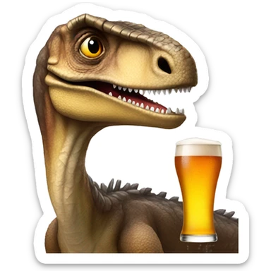 A velociraptor drinking a pint of beer sticker