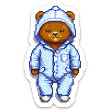 bear in pajamas with sleeping cap pixel art sticker