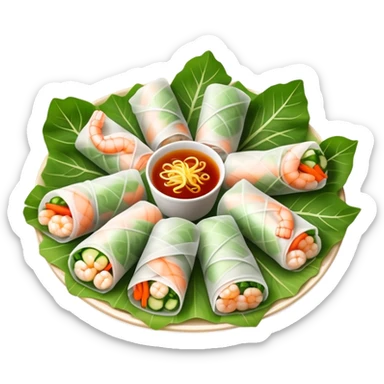 cinematic-realistic-vietnamese-summer-rolls-dish-emoji,-depicted-with-delicate-rice-paper-wraps-filled-with-fresh-vegetables-and-shrimp-rendered-with-crisp-textures-and-refreshing-lighting. sticker