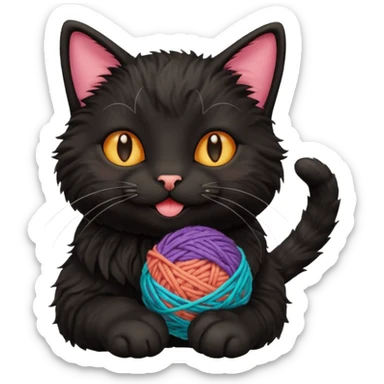 happy black cat playing with small ball of wool sticker