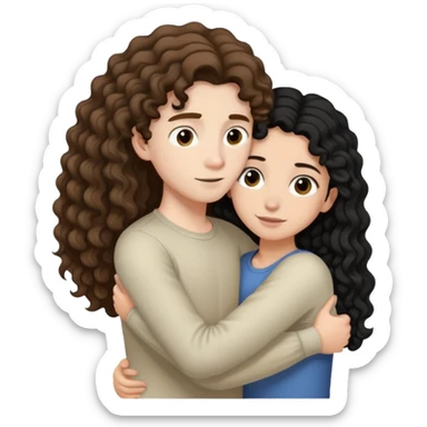 girl with long light brown hair and pale skin hugging a boy with short black curly hair and tanned skin sticker