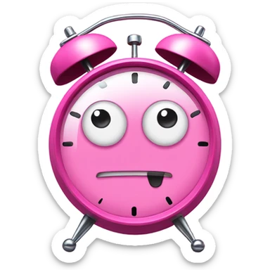 A pink alarm clock with eyes sticker