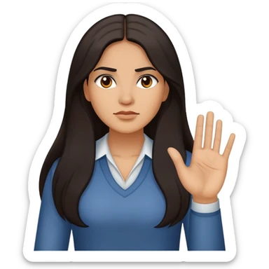 Hispanic woman with long hair, determined, one hand out motioning to stop sticker