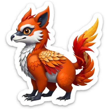 4-legged scaly long-big-beaked Gryphon-Talonflame-Red-Panda-Silvally-fusion-hybrid-animal-Fakémon-creature, full body, with a tufted tail sticker