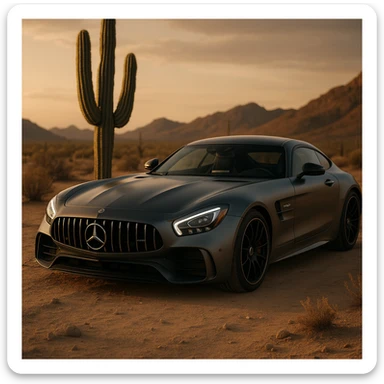mercedes amg on desert next to cactus faun, cinematic sticker