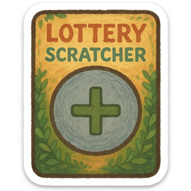 ghibli style lottery scratcher ticket with a plus sign sticker