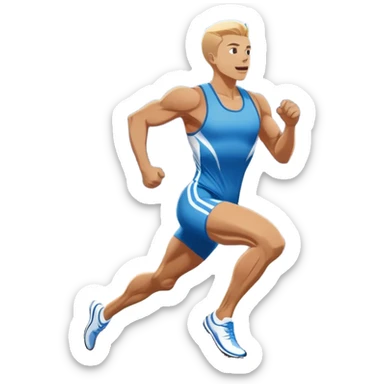An icon showing a large stadium filled with cheering fans and bright lights In the background. The sky is clear and blue. a running track with lanes marked in white. A sprinter in mid-stride pushes forward, muscles tense.Transparent background emphasizes the speed and energy of running. sticker