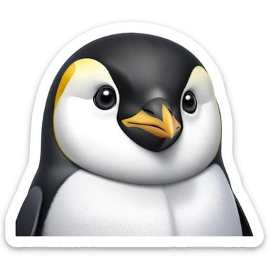 Cinematic Noble Emperor Penguin Portrait Emoji, Poised and regal, standing proudly on icy terrain with crisp black and white plumage and determined, deep-set eyes, Simplified yet sharp and sophisticated features, highly detailed, glowing with a soft, dignified polar glow, high shine, intelligent and stalwart, stylized with an air of imperial command, focused and resolute, soft glowing outline, capturing the essence of a watchful and confident arctic guardian that feels as though it could waddle out of the screen with effortless authority! sticker