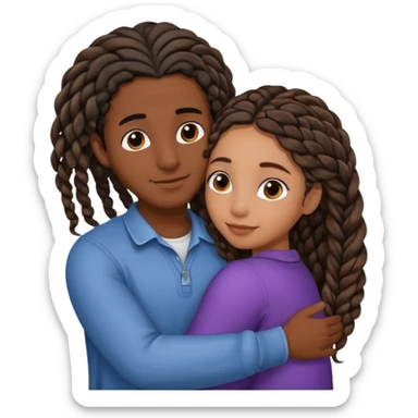 dark skin, black girl with black and brown braids, hugging her middle eastern boyfriend with wavy brown hair and medium to light skin sticker
