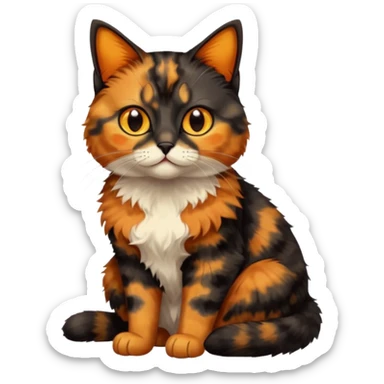 black and orange cat. tortie. amber eyes. full body.  sticker