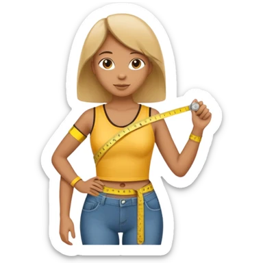 person measuring their waist with a tape measure sticker