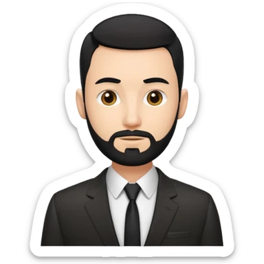 thin adult man, white, with black hair with buzzcut, with nice beard, wearing suit sticker