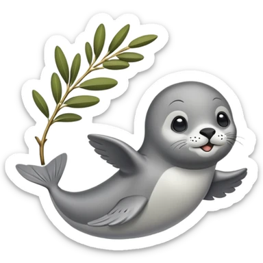 A flying seal carrying an olive branch sticker