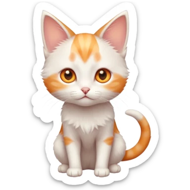 full body of very small + skinny ginger and white kitten with deep orange eyes and triangular shaped face sticker