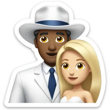 Puerto rican beard short hair with blue hat and navy blue suit getting Married with blond long hair girl with white  wedding dress  sticker