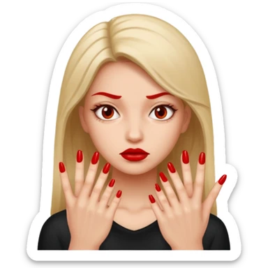 a girl mean mugging with long nails  sticker