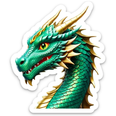 cinematic-noble-dragon-portrait-emoji,-poised-and-majestic,-with-a-sinuous,-elongated-body-covered-in-intricately-detailed,-shimmering-scales-in-hues-of-emerald-and-gold,-and-piercing,-fiery-eyes-that-reflect-ancient-wisdom; sticker