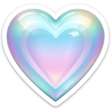 sparkly glossy pastel whitish iridescent glass crystal nebula glass heart sticker