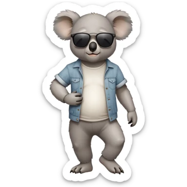 anthropomorphised koala in casual clothing, wearing dark sunglasses, walking upright in relaxed pose sticker
