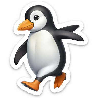 friendly anthropomorphised penguin in a shirt and t-shirt walking quickly, energetic pose sticker