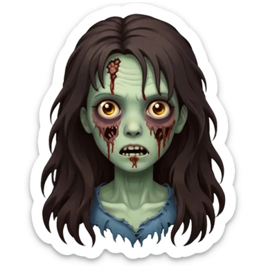 Zombie woman with wavez, dark brown long hair (not thick or voluminous sticker