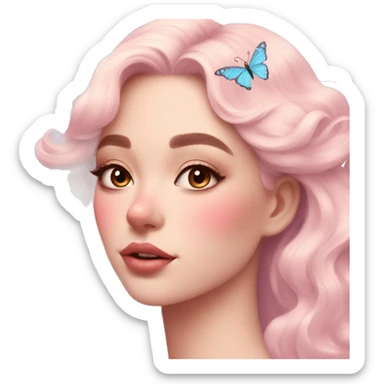 Gorgeous pastel lady with blushing face and butterflies aesthetic trending style sticker