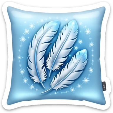 ethereal pillow emoji, glowing icy blue and silver, with floating feathers and sparkles, gentle frost aura sticker