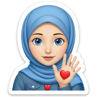 Turkish beautiful finish blue eyes Konya girl denim hijab and heart dress and wink her hand goodbye  sticker