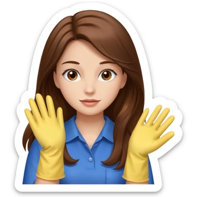 beautiful girl with long brown hair cleaning sticker
