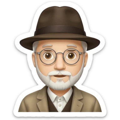 rabbi with white goatee, fedora, round rimmed glasses sticker