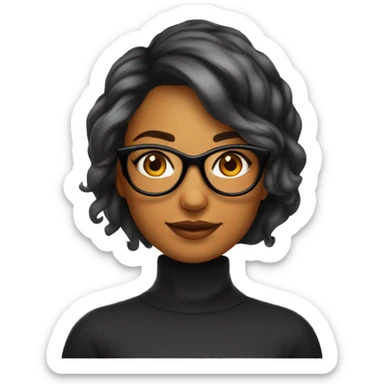 Mulher de cabelos  preto encaracolados na altura do ombro usando óculos branca, com roupa laranja  sticker