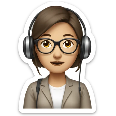 65 asian woman medium brown hair with glasses add headphones sticker