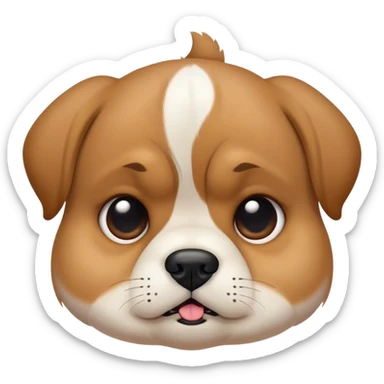 Cinematic Meme-Worthy Grumpy White and Brown American Bulldog Portrait Emoji, Head held high but eyes filled with dramatic disappointment, short white fur with striking brown patches, deeply furrowed brow creating an unmistakable scowl, floppy ears slightly angled back in disapproval, piercing brown eyes glaring with pure exasperation, Simplified yet hilariously over-exaggerated features, highly detailed, glowing with an aura of supreme annoyance, high shine, exhausted yet judgmental, stylized with an almost regal pettiness, bright but brooding, soft glowing outline, capturing the essence of a pup that has seen it all and is thoroughly unimpressed, so meme-worthy it feels like it could instantly become the next viral sensation of grumpiness! sticker